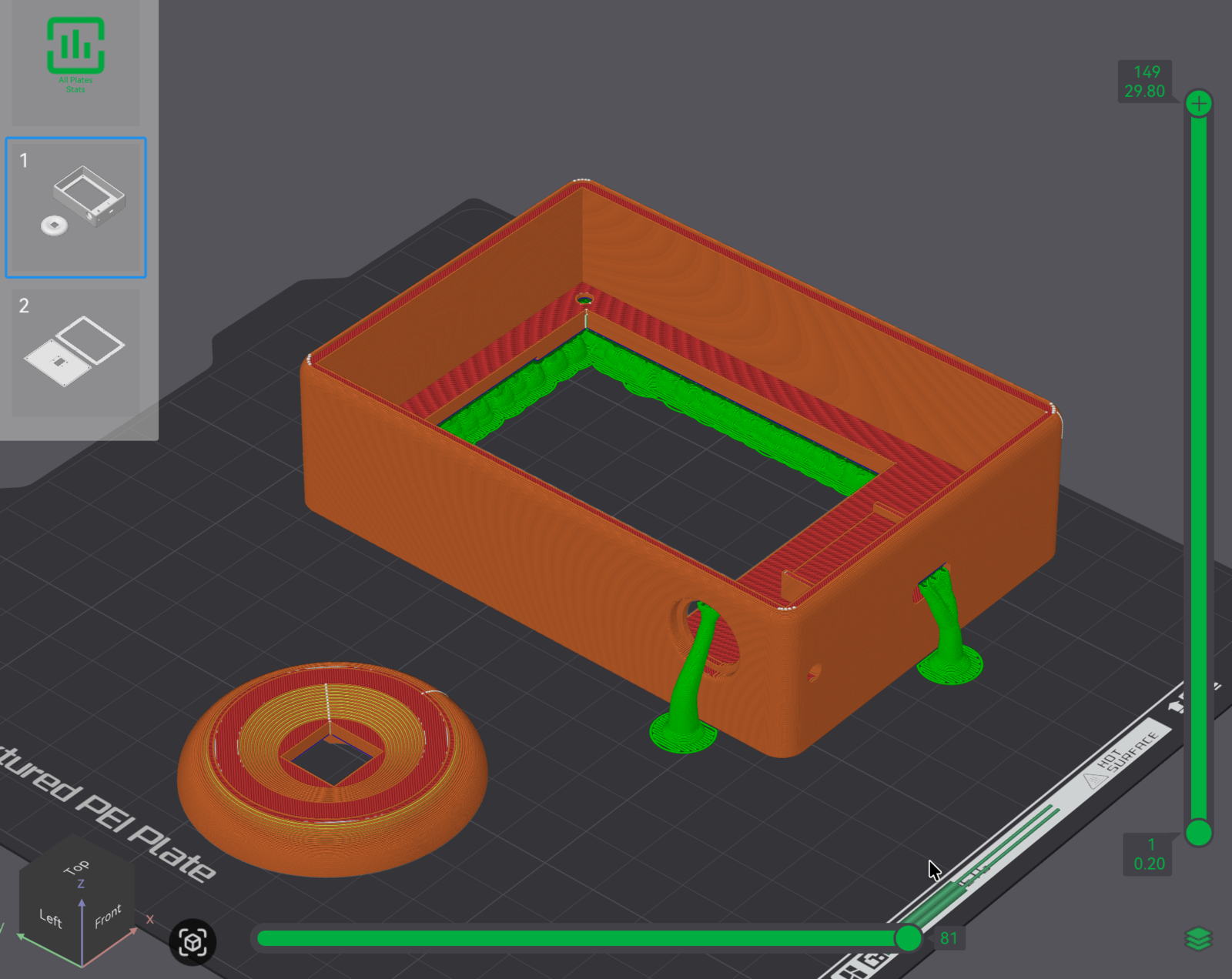 reFrame enclosure prepared in 3D-printing slicer software