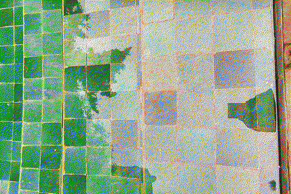 Reflections across green and white tiles, by Denisse Ariana Perez